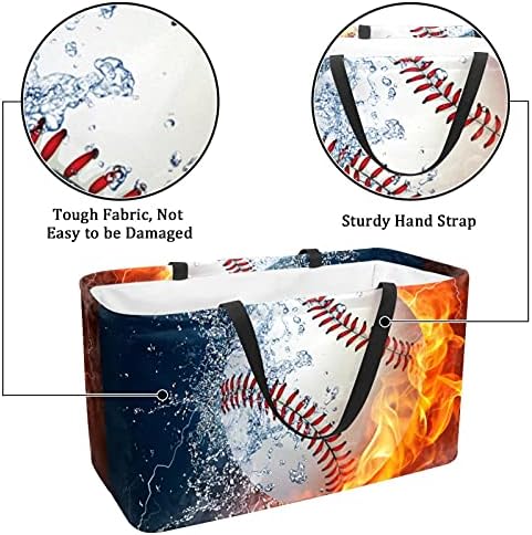 Újrafelhasználható Bevásárló Kosár Baseball Víz, Tűz, Hordozható, Összecsukható Piknik Táskák Szennyes Kosár Bevásárló