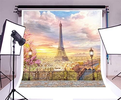 AOFOTO 7x7ft Eiffel-Torony Hátteret Parti Párizs Téma Esküvői Dekoráció Városi Táj Erkély Figyelmen kívül Streetscape