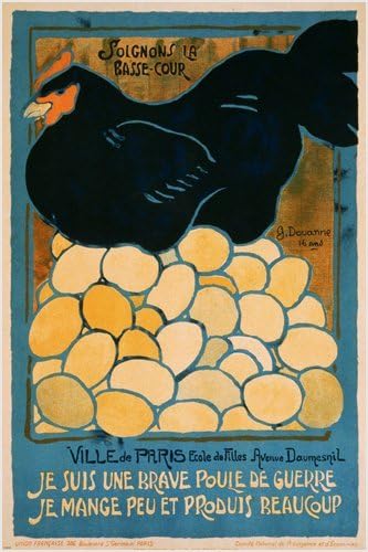 HSE Vintage HÁBORÚ Poszter Csirkék Párizs 24X36 Festmény francia Propaganda