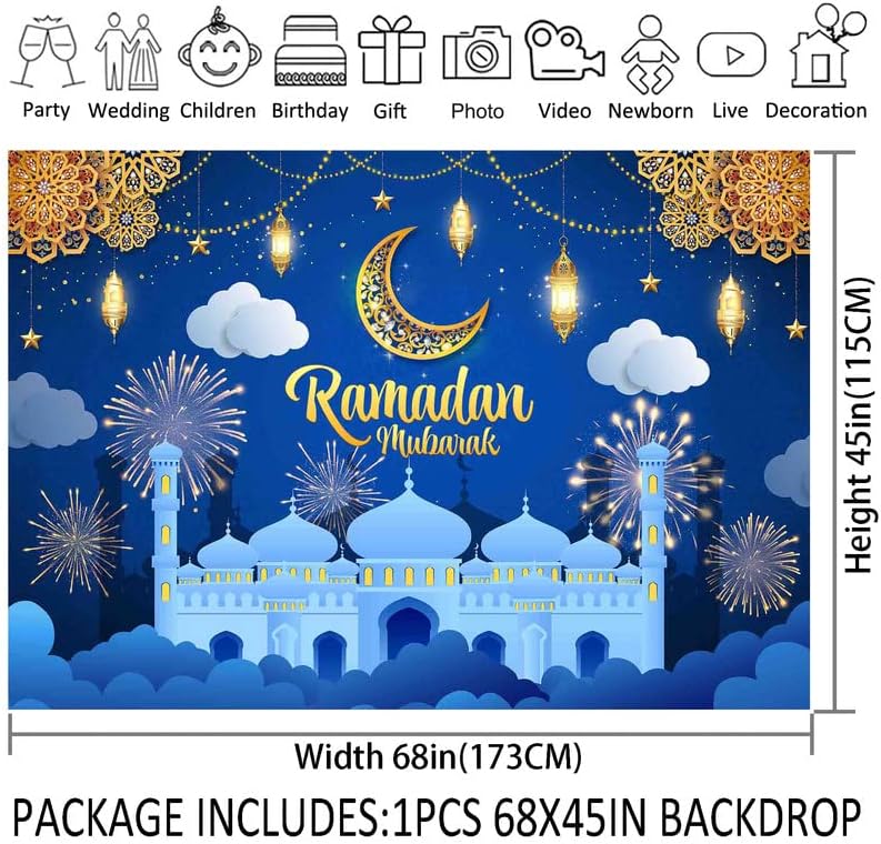 ZTHMOE 68x45inch Szövet Ramadan Mubarak Hátteret Muszlim Eid Kareem Fotózás Háttér Iszlám Fesztivál Party Dekorációk,