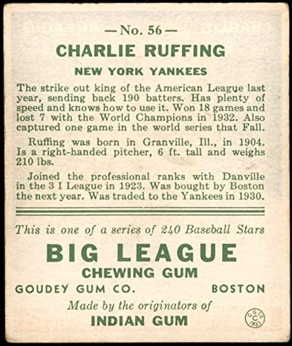 1933 Goudey 56 Vörös Ruffing New York Yankees (Baseball Kártya) VG/EX Yankees